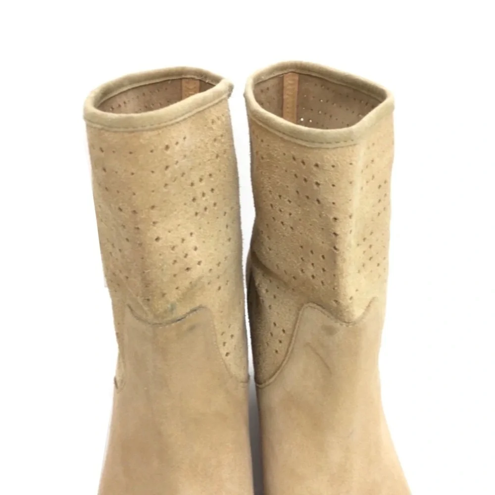 ENZO Angiolini Gettup Laser-Cut Suede Perforated Ankle Boot in National Beige